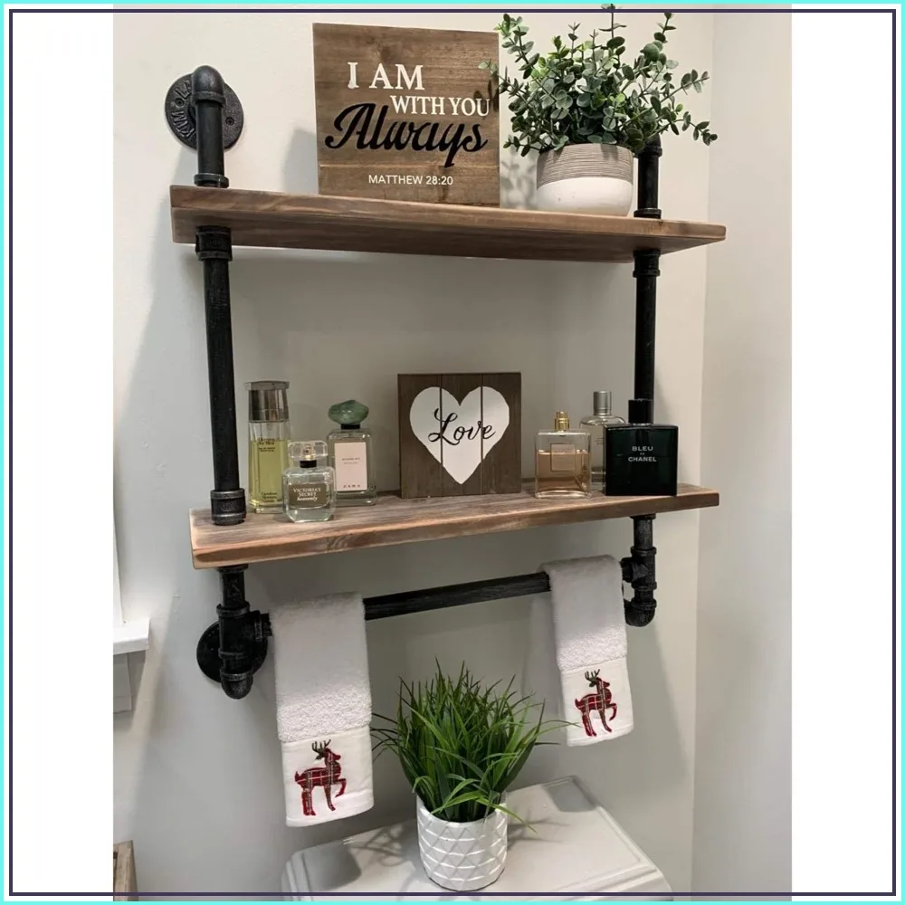 Industrial Pipe Shelf Bathroom Shelves Wall Mounted, 19.6in Rustic Wood Shelf with Towel Bar, 2 Tier Farmhouse Towel Rack Over Toilet, Pipe Shelving Floating Shelves Towel Holder, Retro Grey
Industrial Pipe Shelf Bathroom Shelves Wall Mounted, 19.6in Rustic Wood Shelf with Towel Bar, 2 Tier Farmhouse Towel Rack Over Toilet, Pipe Shelving Floating Shelves Towel Holder, Retro Grey
