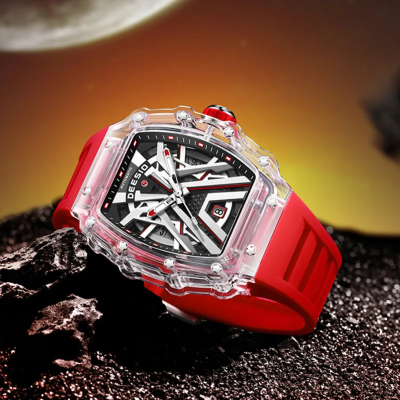 Deesio Automatic Wristwatch Men Luxury Fashion Clock Waterproof 30m Silicone Tape Carbon Fiber Case Mechanical Movement Watches
Deesio Automatic Wristwatch Men Luxury Fashion Clock Waterproof 30m Silicone Tape Carbon Fiber Case Mechanical Movement Watches