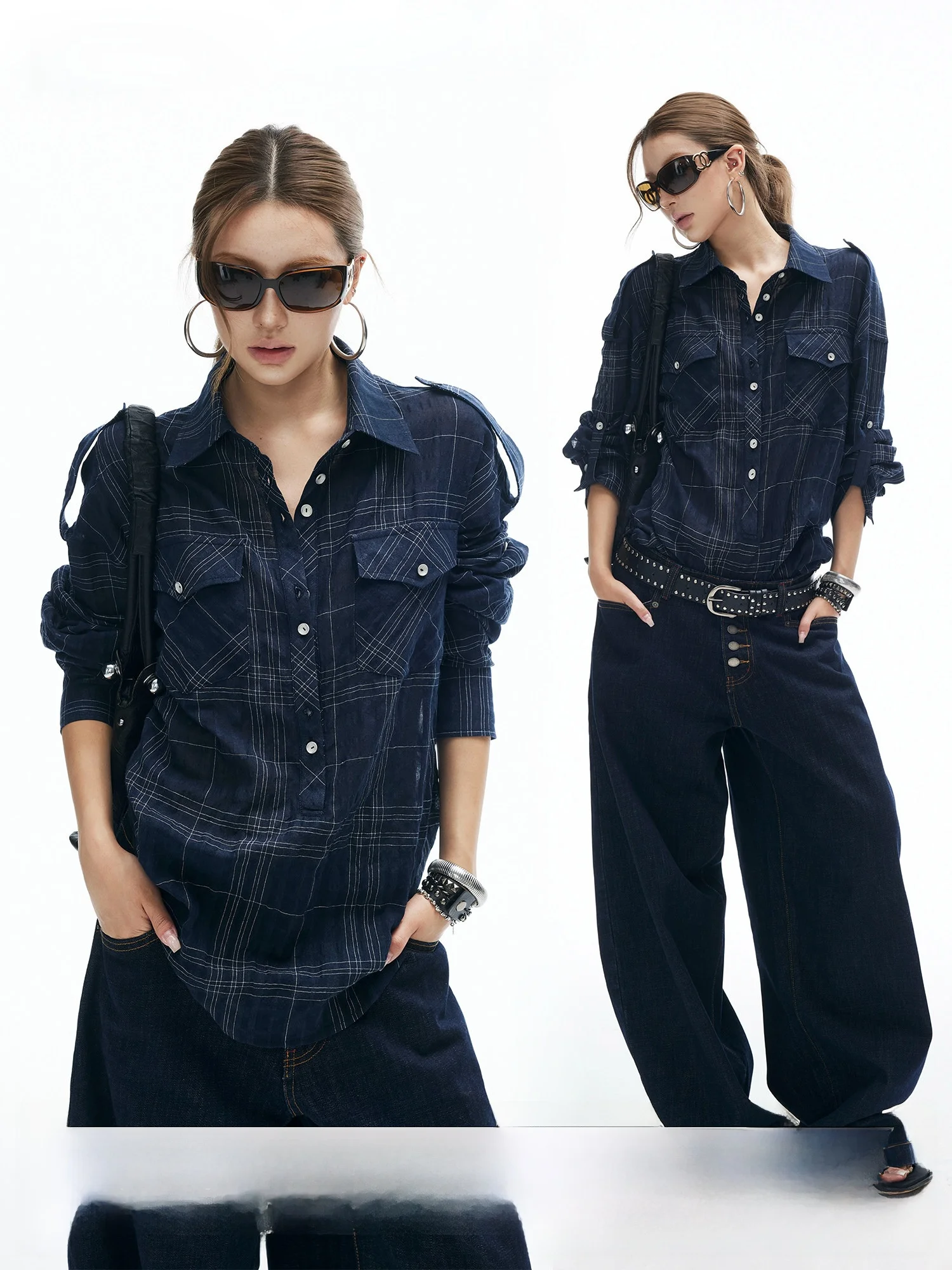 Loose irt Regular Sve Long Collar Button Detail Textured Plaid k Blue Adjustable Waist Tie Metal Bule Women's ...
Loose irt Regular Sve Long Collar Button Detail Textured Plaid k Blue Adjustable Waist Tie Metal Bule Women's ...