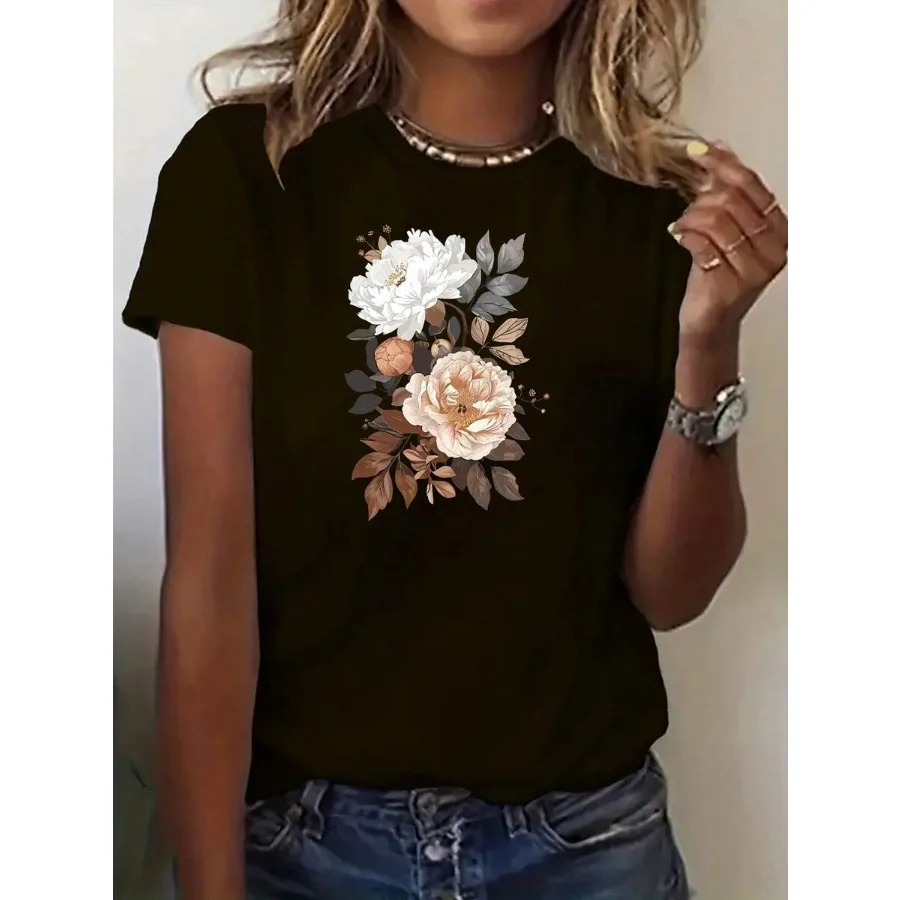 【New style】Women'S Floral Print T-Shirt - Short Sleeve Casual Crew Neck Spring/Summer Design With White And Peach Flowers All-S
【New style】Women'S Floral Print T-Shirt - Short Sleeve Casual Crew Neck Spring/Summer Design With White And Peach Flowers All-S