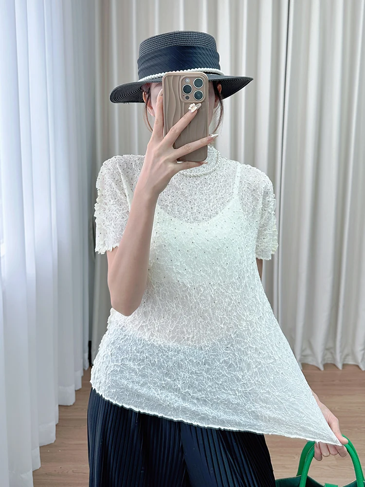Comfortable Casual Women's T-shirt Three-Resident Art Creation Slimming Pleated Top Stylish Summer New Arrival Silk Blend
Comfortable Casual Women's T-shirt Three-Resident Art Creation Slimming Pleated Top Stylish Summer New Arrival Silk Blend
