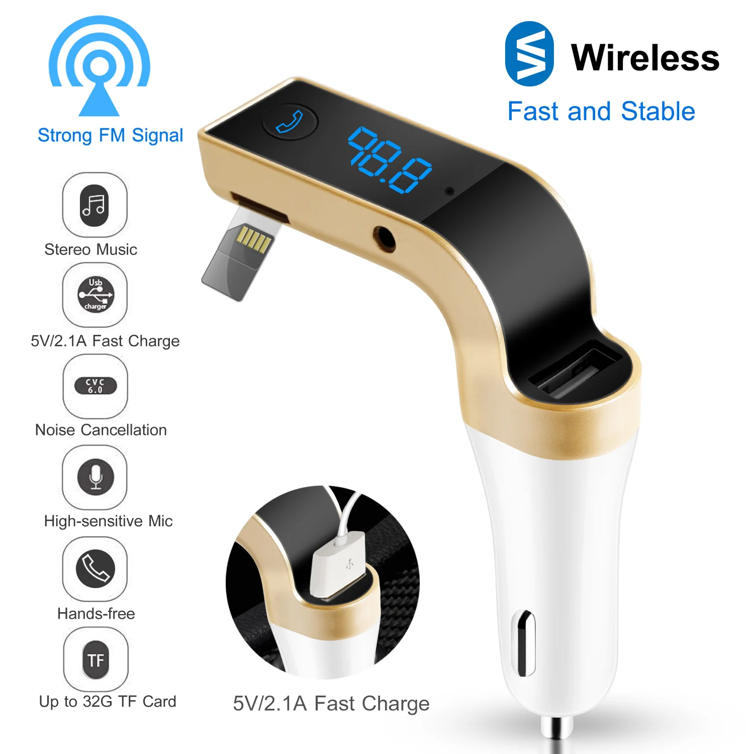 US Stock Wireless Bluetooth FM Transmitter for Car Radio Receiver MP3 Player USB Charger Handsfree Audio Adapter Aux input TF Card Play
US Stock Wireless Bluetooth FM Transmitter for Car Radio Receiver MP3 Player USB Charger Handsfree Audio Adapter Aux input TF Card Play