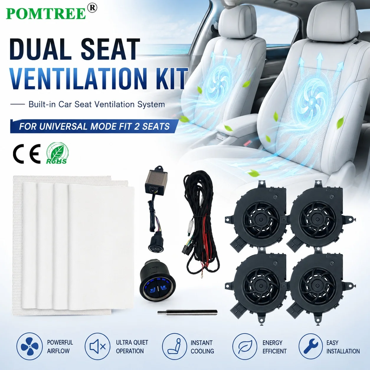 Universal Built-in Car Seat Ventilation Cooling System Kit Fit 2 Seats,With Single Head 3-level Switch For Car Modification
Universal Built-in Car Seat Ventilation Cooling System Kit Fit 2 Seats,With Single Head 3-level Switch For Car Modification