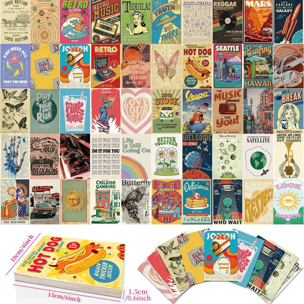 50 Retro-Style Wall Decor Postcards, Bedroom Picture Frame Paintings, Collage Art, Wall Stickers, Cartoon Party Card Scrapbook S
50 Retro-Style Wall Decor Postcards, Bedroom Picture Frame Paintings, Collage Art, Wall Stickers, Cartoon Party Card Scrapbook S