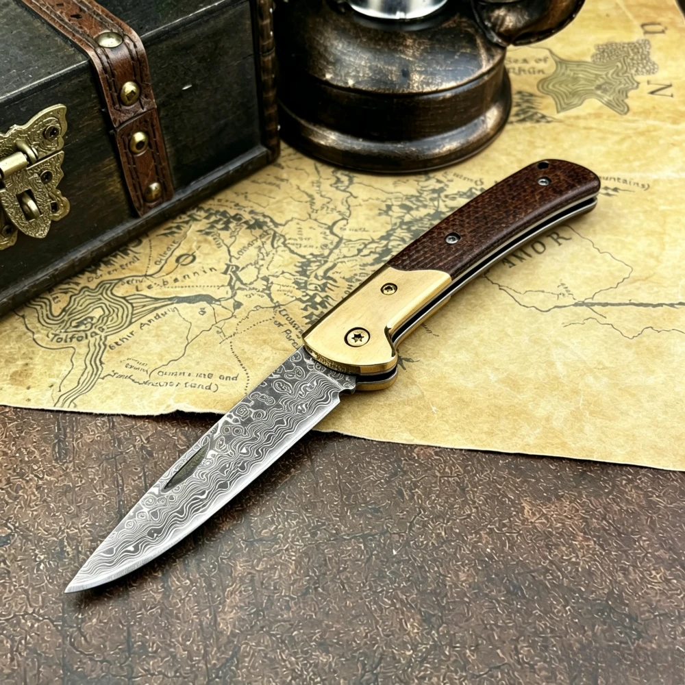 High-Quality Damascus Steel Pocket Folding Knife Brass + Micarta Handle Ideal, Camping, and as a Personal Outdoor Hiking Gift
High-Quality Damascus Steel Pocket Folding Knife Brass + Micarta Handle Ideal, Camping, and as a Personal Outdoor Hiking Gift