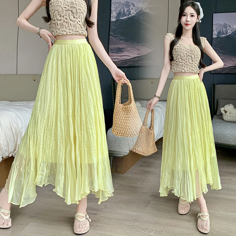 for Women Spring Summer New High Waist Flared Fashion A-line Long Elegant Pleated Skirt
for Women Spring Summer New High Waist Flared Fashion A-line Long Elegant Pleated Skirt