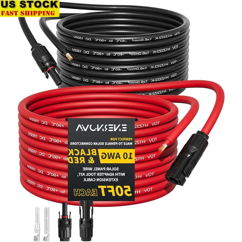 50FT 10AWG Solar Extension Cable with Male Female Connectors Waterproof Heat Resistant Copper Wire Solar Panel System
50FT 10AWG Solar Extension Cable with Male Female Connectors Waterproof Heat Resistant Copper Wire Solar Panel System
