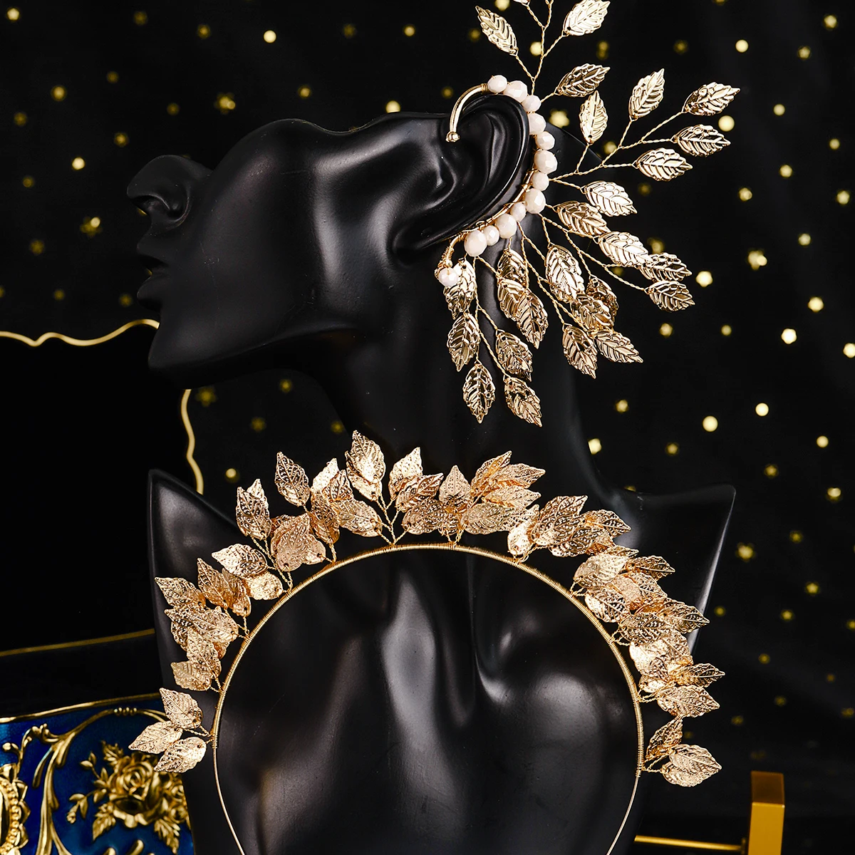 2pc Gold Luxury Leaf European and American Hair Bands Earrings Set Bride Wedding Headdress Holiday Party Jewelry Hair Accessory
2pc Gold Luxury Leaf European and American Hair Bands Earrings Set Bride Wedding Headdress Holiday Party Jewelry Hair Accessory