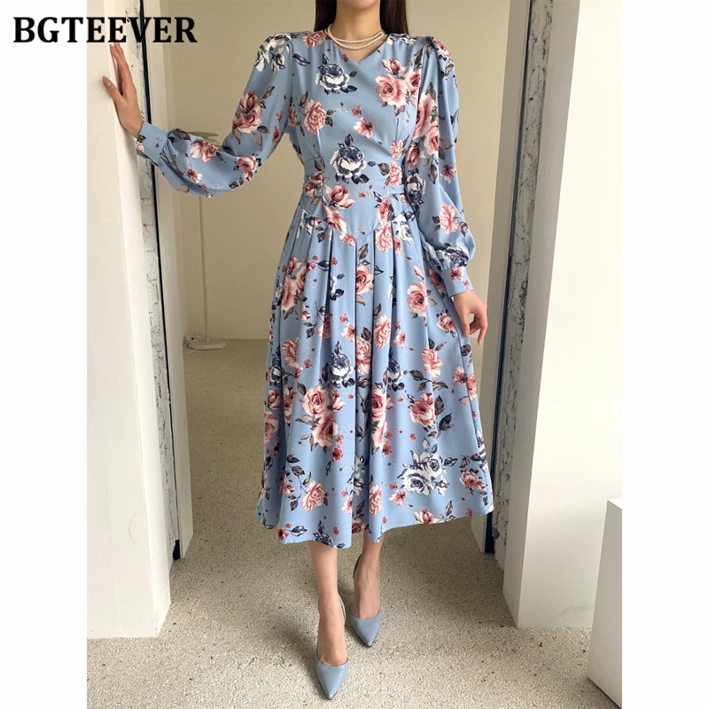 BGTEEVER Vintage Long Sleeve Women Floral Mid-Length Dress Spring Elegant V-neck Slim Waist Lace-up Female A-line Printed Dress
BGTEEVER Vintage Long Sleeve Women Floral Mid-Length Dress Spring Elegant V-neck Slim Waist Lace-up Female A-line Printed Dress