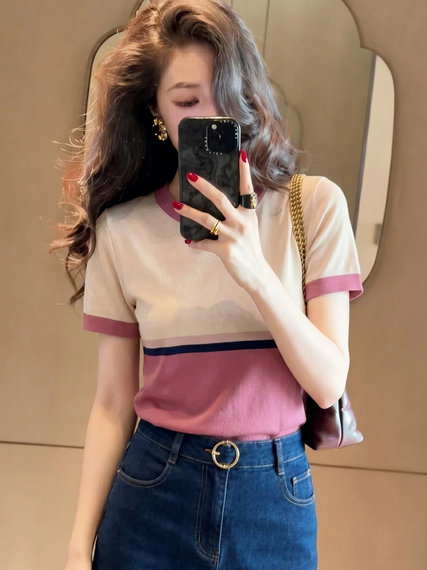 Chic Korean Style Short Sleeve Knitted Top Summer Fashion Color Block Design Sensation Buxom Women's Clothing Straight Cut
Chic Korean Style Short Sleeve Knitted Top Summer Fashion Color Block Design Sensation Buxom Women's Clothing Straight Cut