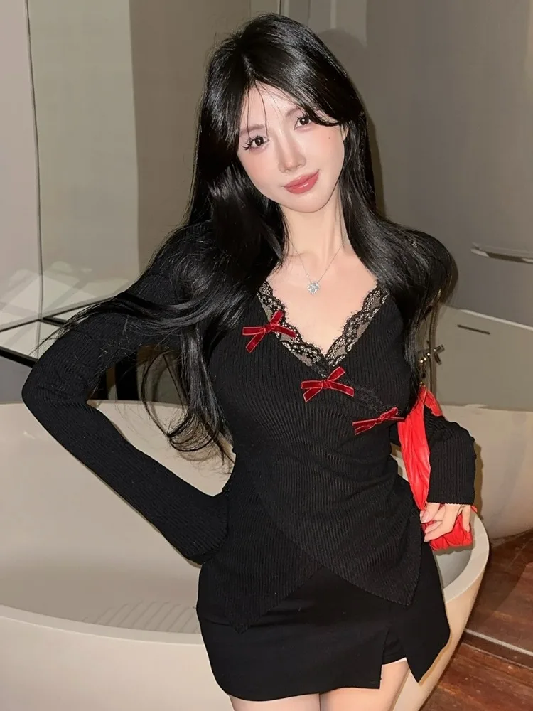 Sexy V-Neck Knitwear Women's Autumn Winter Knot Base Shirt Christmas Sweater Inner Wear Korean Style Commute Fashion
Sexy V-Neck Knitwear Women's Autumn Winter Knot Base Shirt Christmas Sweater Inner Wear Korean Style Commute Fashion