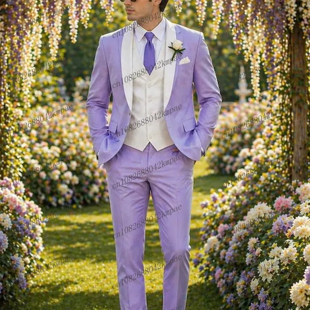 White And Light Purple Men Suit Formal Groom Groomsman Wedding Party Prom Business Male Tuxedos 3 Piece Set Blazer Vest Pants
White And Light Purple Men Suit Formal Groom Groomsman Wedding Party Prom Business Male Tuxedos 3 Piece Set Blazer Vest Pants