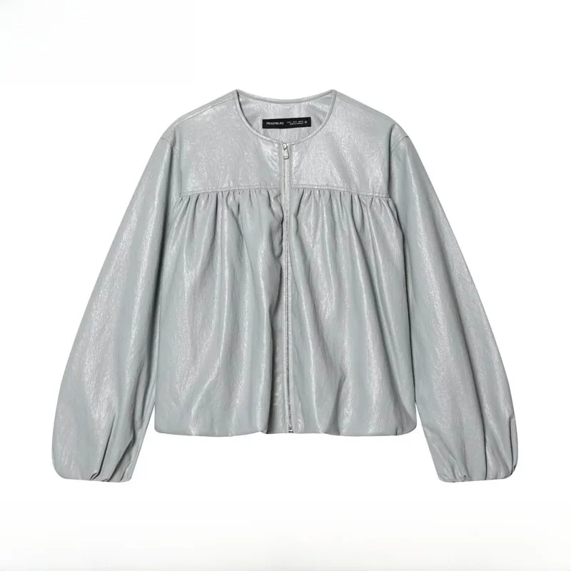 Fashionable Leatherette Balloon Sleeve Jacket Women's Commute Style New Autumn Winter Outerwear Polyester Fiber Zipper Closure
Fashionable Leatherette Balloon Sleeve Jacket Women's Commute Style New Autumn Winter Outerwear Polyester Fiber Zipper Closure