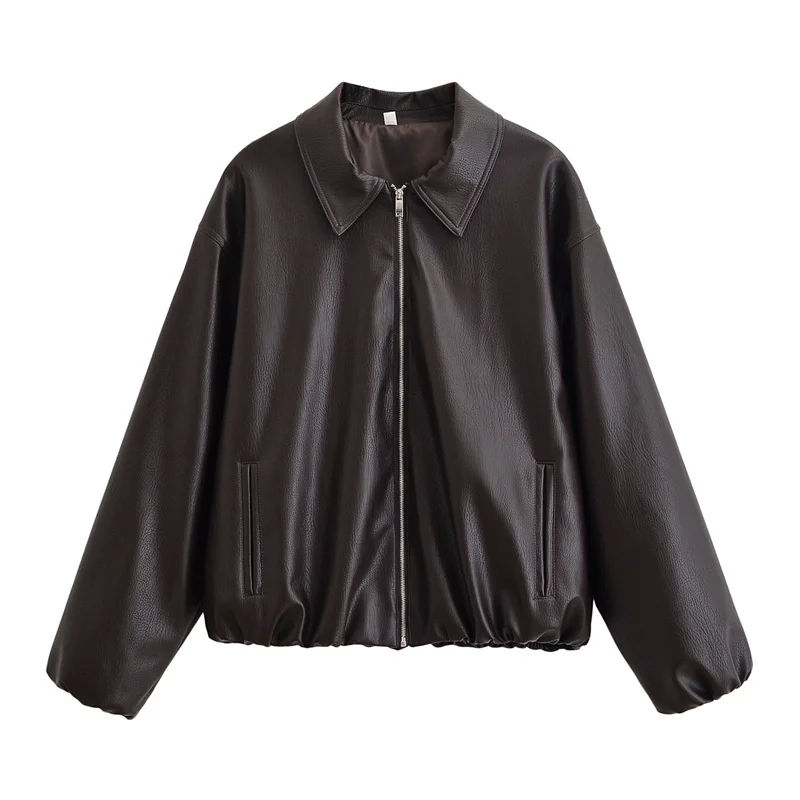 Women's Coat 2025 Autumn New Style Dark Brown Long Sleeve Faux Leather Zip-up Jacket with Lapel Simple and Fashionable Casual
Women's Coat 2025 Autumn New Style Dark Brown Long Sleeve Faux Leather Zip-up Jacket with Lapel Simple and Fashionable Casual