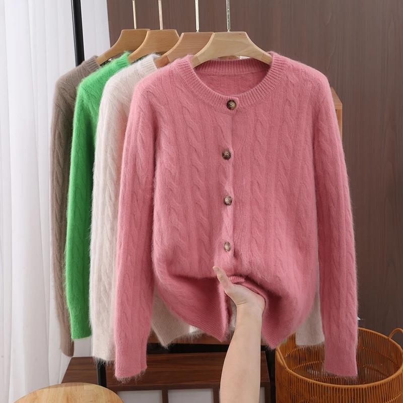 Preppy Style Chic O-Neck Twist Flower Women's Cardigan Button Soft Warm Single Breasted 100% Mink Cashmere Sweater Basic Tops
Preppy Style Chic O-Neck Twist Flower Women's Cardigan Button Soft Warm Single Breasted 100% Mink Cashmere Sweater Basic Tops