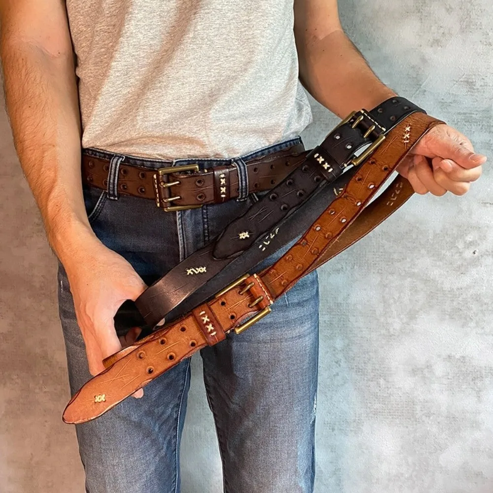4mm-Thick Cowhide Belt 3.8cm-Wide Solid Brass Double-Pin Girdle Double-Slotted Rugged-Edge Handcrafted Waistpiece
4mm-Thick Cowhide Belt 3.8cm-Wide Solid Brass Double-Pin Girdle Double-Slotted Rugged-Edge Handcrafted Waistpiece