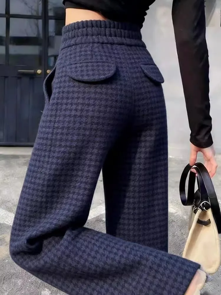 Retro Plaid Wide Leg Pants Women's High Waist Slimming Thiened Faion Simple Casual Trousers Early Spring New Sle Deep Blue
Retro Plaid Wide Leg Pants Women's High Waist Slimming Thiened Faion Simple Casual Trousers Early Spring New Sle Deep Blue