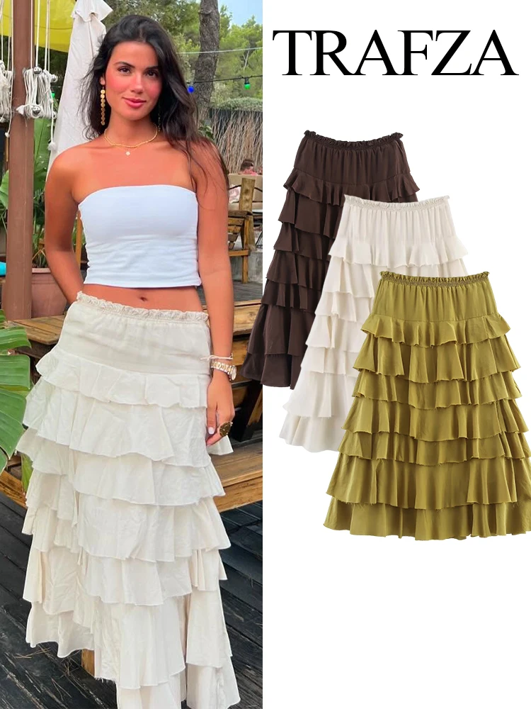 TRAFZA Women's Solid High Street Elastic Waist Laminated Decoration Skirt Summer Female Elegant A-Line Fold Midi Skirts Trendy
TRAFZA Women's Solid High Street Elastic Waist Laminated Decoration Skirt Summer Female Elegant A-Line Fold Midi Skirts Trendy