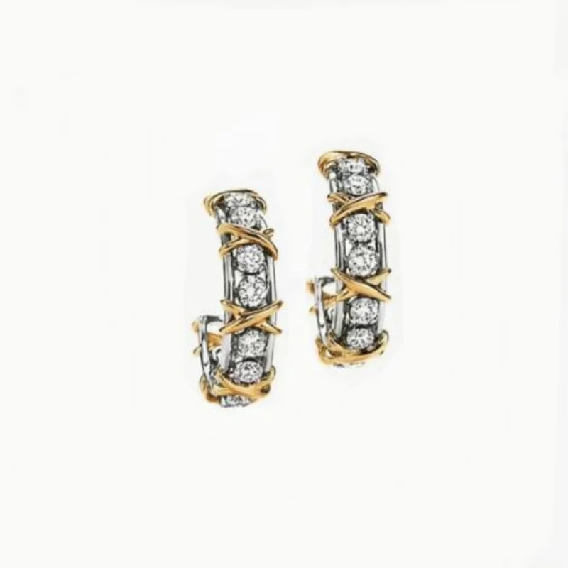 Two-Tone Silver & Gold Plated Paved X-Link Hoop Earrings with CZ Pave Design
Two-Tone Silver & Gold Plated Paved X-Link Hoop Earrings with CZ Pave Design