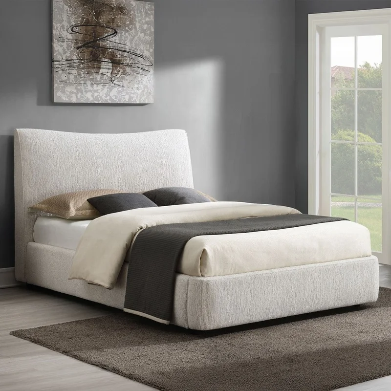 Beige Chenille Platform Bed Frame, Solid Rubberwood, Modern Bedroom Furniture
Beige Chenille Platform Bed Frame, Solid Rubberwood, Modern Bedroom Furniture