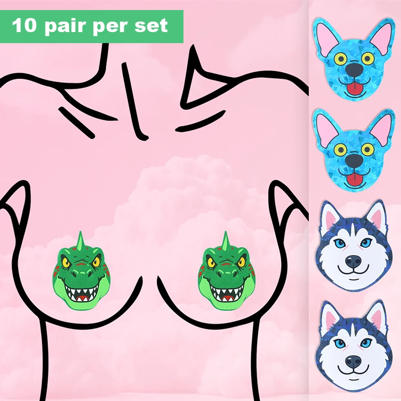 10 pairs Dinosaur Husky Dog Cartoon Avatar Invisible Nipple Cover Satin Disposable Breathable Tape Overlays Bra Nipple Stickers
10 pairs Dinosaur Husky Dog Cartoon Avatar Invisible Nipple Cover Satin Disposable Breathable Tape Overlays Bra Nipple Stickers