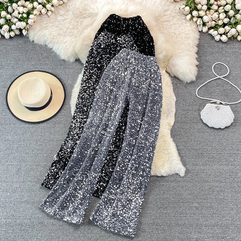 New Korean Versatile High Waist Loose Draping Casual Pants with Elastic Waist Sequins Straight Tube Wide Leg Pants for Women
New Korean Versatile High Waist Loose Draping Casual Pants with Elastic Waist Sequins Straight Tube Wide Leg Pants for Women