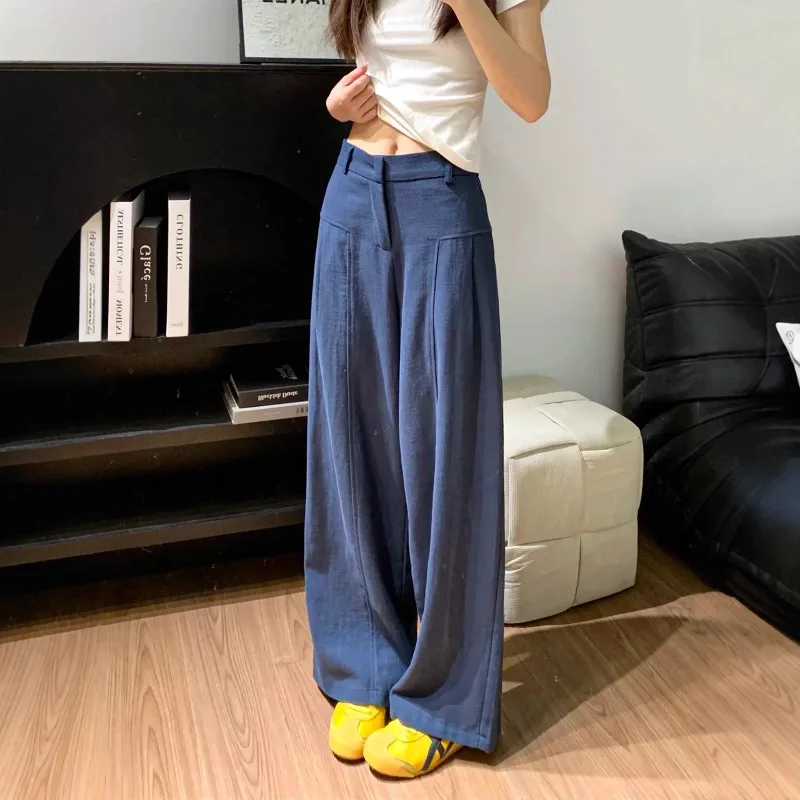 Navy Blue Linen Ramie Wide-leg Pants Women's Summer 2026 New High-waisted Straight Cotton and Linen Floor Pants Trousers
Navy Blue Linen Ramie Wide-leg Pants Women's Summer 2026 New High-waisted Straight Cotton and Linen Floor Pants Trousers
