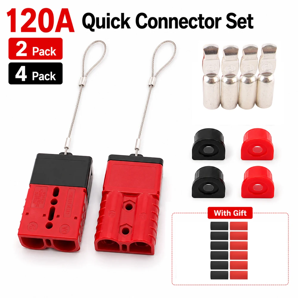 120A High Current Quick Disconnect Battery Charging Connector Plug Kit with Black Hard Dust Cover & Rubber Sealing Plug
120A High Current Quick Disconnect Battery Charging Connector Plug Kit with Black Hard Dust Cover & Rubber Sealing Plug