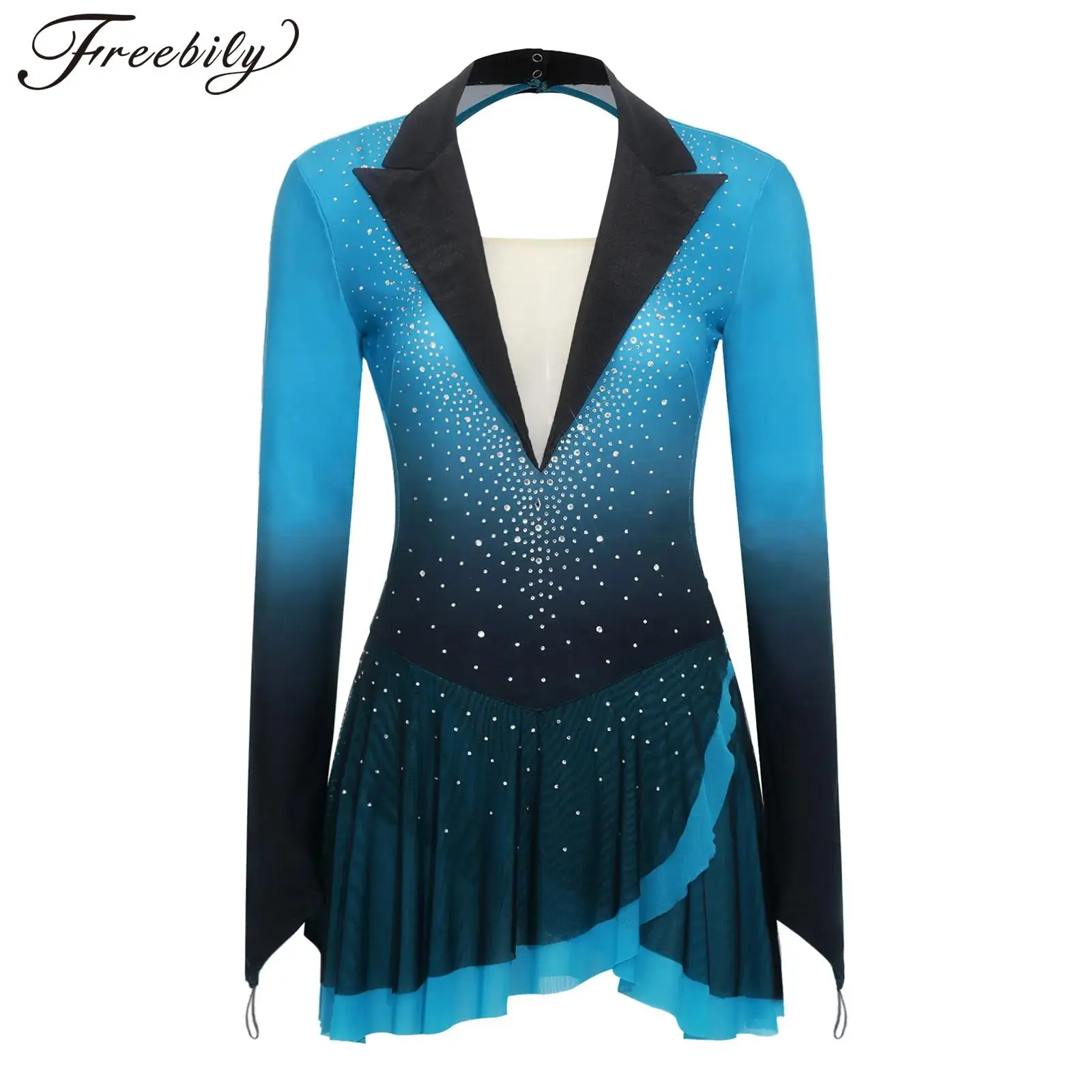 Women Dance Rhinestone Dress with Thumb Hole Figure Skating Dress Performance Outfits for Stage Showing
Women Dance Rhinestone Dress with Thumb Hole Figure Skating Dress Performance Outfits for Stage Showing