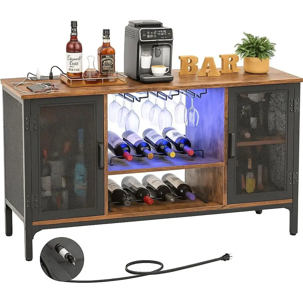 Wine Bar Cabinet with Power Outlets & LED Lights, Industrial Liquor Cabinet with Adjustable Wine Racks, Coffee Station Cabinets
Wine Bar Cabinet with Power Outlets & LED Lights, Industrial Liquor Cabinet with Adjustable Wine Racks, Coffee Station Cabinets