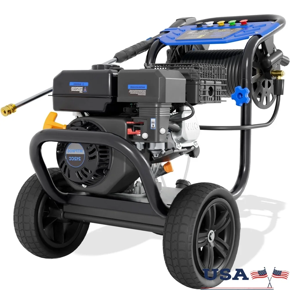 3600 PSI Gas Pressure Washer 212CC Engine 2.3 GPM High Pressure Hose 5 Quick Connect Nozzles Hose Reel 10 Wheels Outdoor
3600 PSI Gas Pressure Washer 212CC Engine 2.3 GPM High Pressure Hose 5 Quick Connect Nozzles Hose Reel 10 Wheels Outdoor