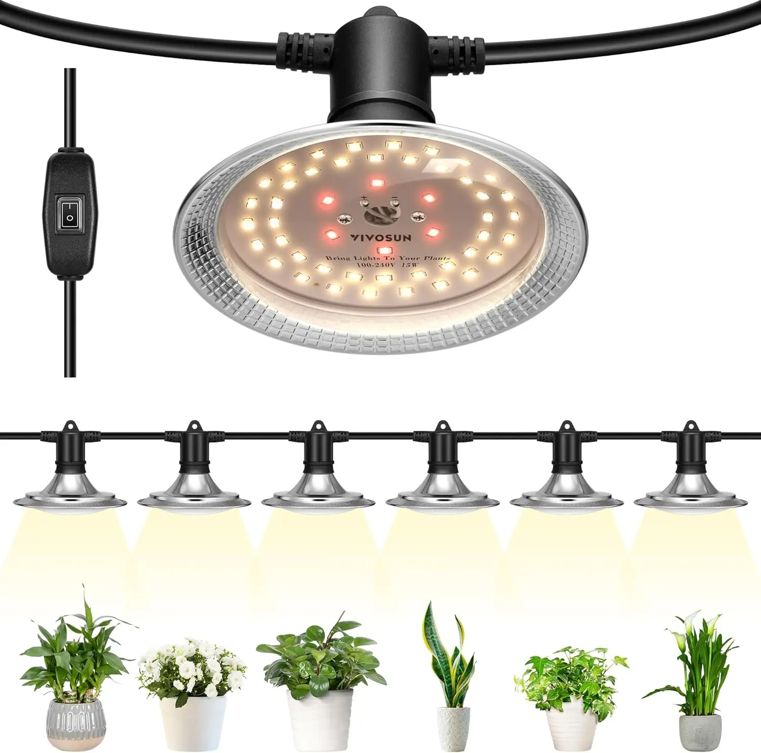 Outdoor LED Grow Lights, Waterproof Full Spectrum Plant Light with Adjustable Cord for Greenhouse Garden Farm (6-Light)
Outdoor LED Grow Lights, Waterproof Full Spectrum Plant Light with Adjustable Cord for Greenhouse Garden Farm (6-Light)
