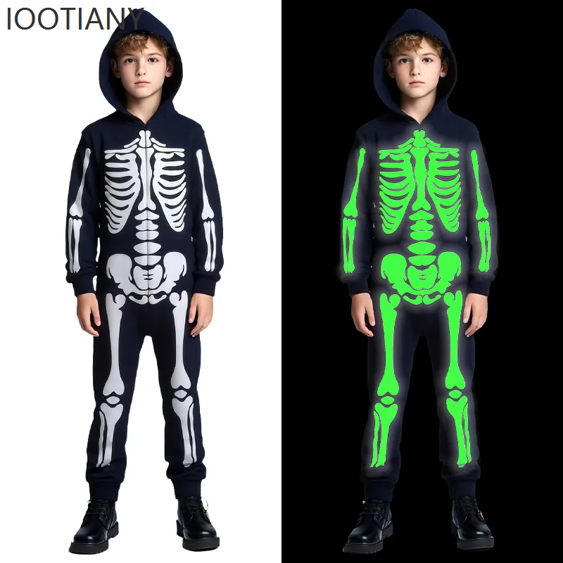 Halloween Boys' Costumes Skeleton Horror Black Luminous Ghost Tight Hooded Jumpsuit Stage Role Costume Performance Costume Suit
Halloween Boys' Costumes Skeleton Horror Black Luminous Ghost Tight Hooded Jumpsuit Stage Role Costume Performance Costume Suit