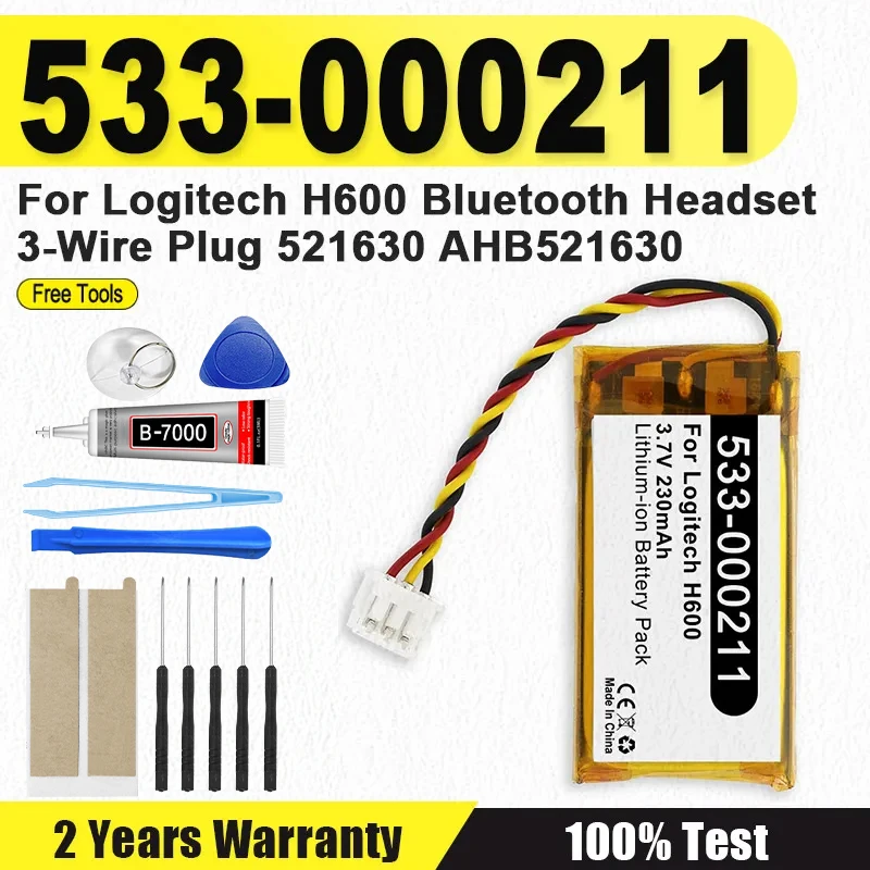 533-000211 533-000071 521630 3,7 В 240 мАч литий-полимерный аккумулятор для Bluetooth-гарнитуры Logitech H600 3-проводной штекер + бесплатные инструменты
533-000211 533-000071 521630 3,7 В 240 мАч литий-полимерный аккумулятор для Bluetooth-гарнитуры Logitech H600 3-проводной штекер + бесплатные инструменты