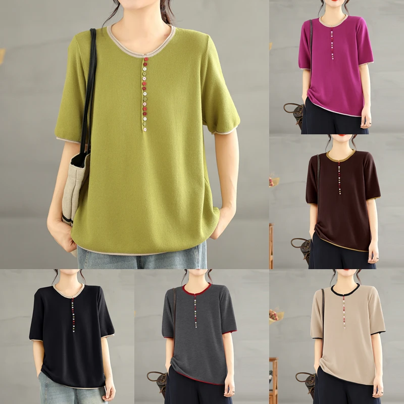 Simple Stylish Korean Summer New Color Block Knitted Short Sleeve round Neck Women's Top Polyester Fiber Non-Fleece Short Sle...
Simple Stylish Korean Summer New Color Block Knitted Short Sleeve round Neck Women's Top Polyester Fiber Non-Fleece Short Sle...