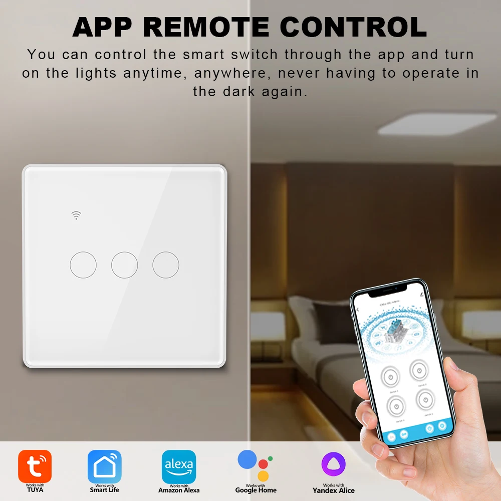 Умный Wi-Fi выключатель света для ЕС, 1/2/3/4 клавиши, без нейтрали, работает с Alexa, Google Home, приложением Smart Life, дистанционное управление
Умный Wi-Fi выключатель света для ЕС, 1/2/3/4 клавиши, без нейтрали, работает с Alexa, Google Home, приложением Smart Life, дистанционное управление