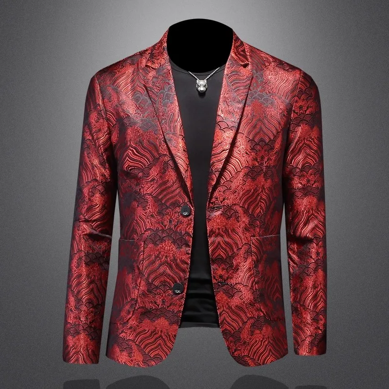 Новый мужской жаккардовый приталенный пиджак, пиджак для свадьбы, деловой повседневный деловой осенний модный модный пиджак 
Новый мужской жаккардовый приталенный пиджак, пиджак для свадьбы, деловой повседневный деловой осенний модный модный пиджак
