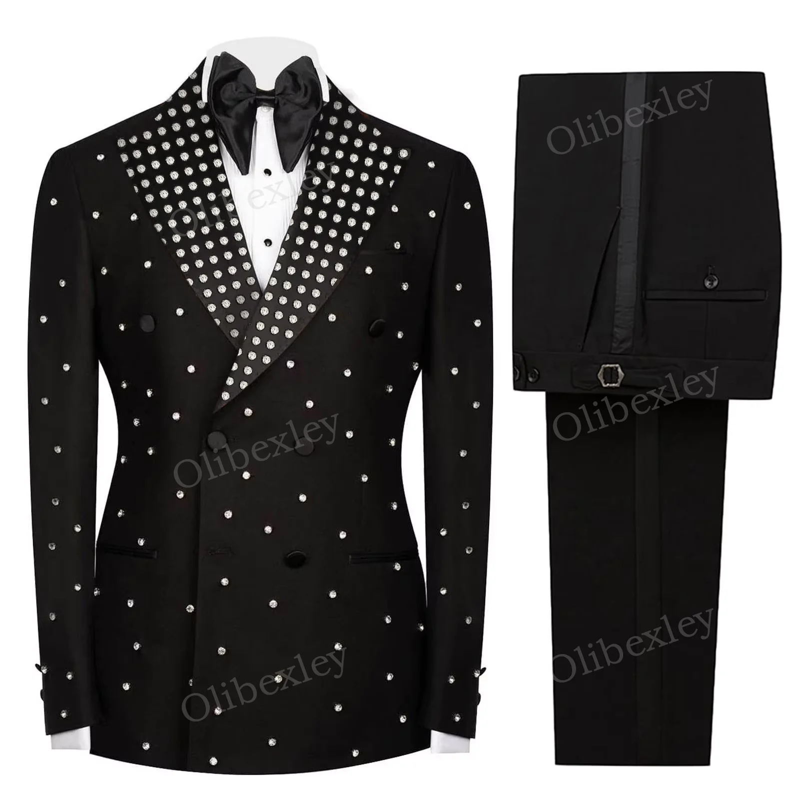 Luxury Men Black Dress Suits 2 Piece Regular Fit Customized Beaded Crystals One Button Slim Fit tuxedo for wedding
Luxury Men Black Dress Suits 2 Piece Regular Fit Customized Beaded Crystals One Button Slim Fit tuxedo for wedding