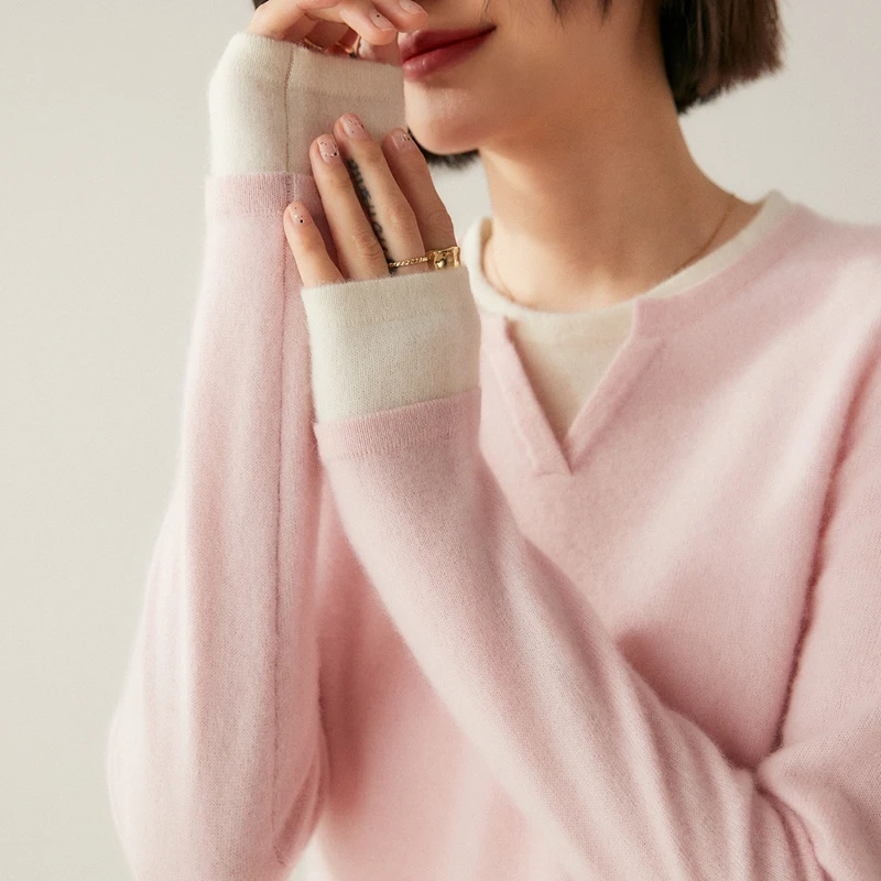 Women 100% Cashmere Sweater Autumn Winter Fake Two Piece Pullover Simple Style Long Sleeve Knitwear Soft Warm Clothing Tops
Women 100% Cashmere Sweater Autumn Winter Fake Two Piece Pullover Simple Style Long Sleeve Knitwear Soft Warm Clothing Tops