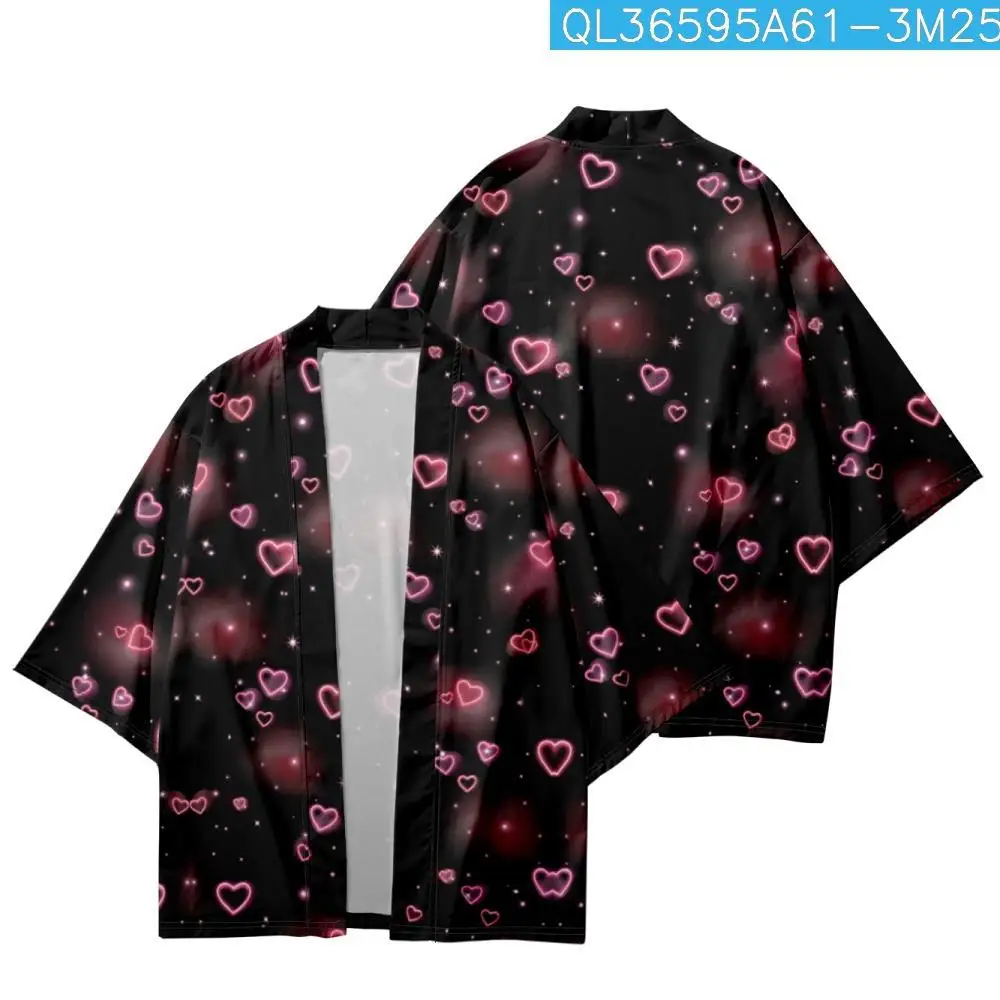 Summer Casual Loose Couple Women Men Haori Yukata Cartoon Pink Love Heart Printed Black Kimono Beach Shorts Streetwear Cardigan
Summer Casual Loose Couple Women Men Haori Yukata Cartoon Pink Love Heart Printed Black Kimono Beach Shorts Streetwear Cardigan