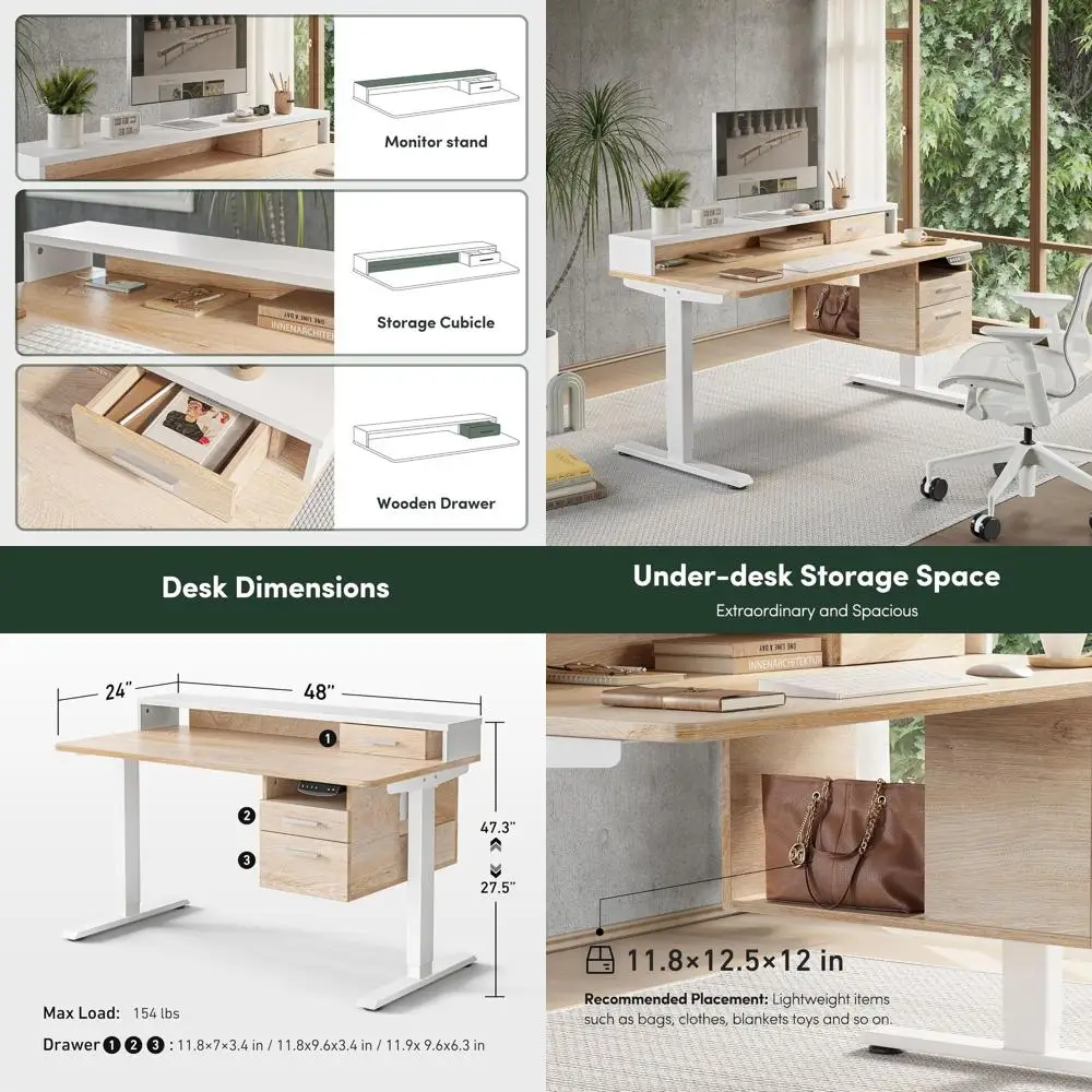 Электрический регулируемый по высоте стол 48 x 24 дюйма с полкой для монитора, 3 ящиками и открытым хранилищем, компьютерная рабочая станция для домашнего офиса, клен, 2 комплекта
Электрический регулируемый по высоте стол 48 x 24 дюйма с полкой для монитора, 3 ящиками и открытым хранилищем, компьютерная рабочая станция для домашнего офиса, клен, 2 комплекта