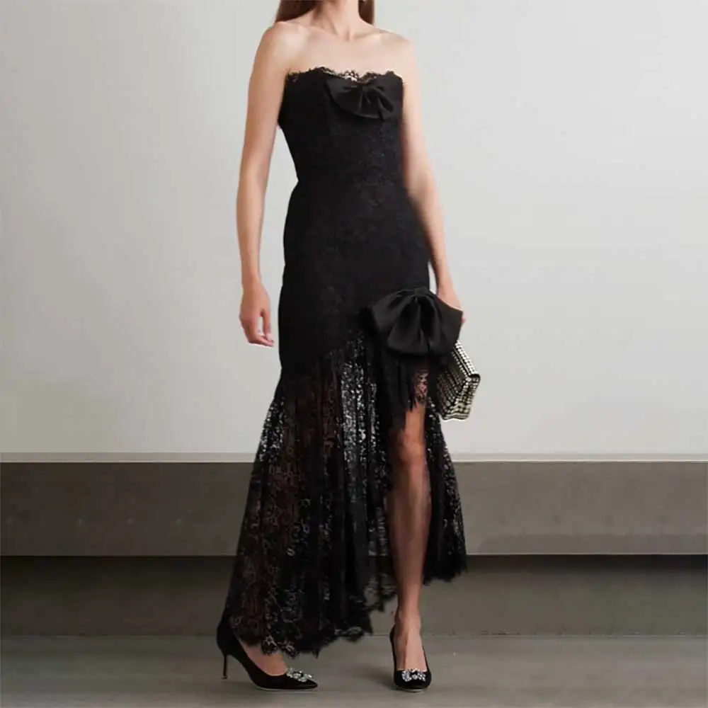 Elegant Off-Shoulder Prom Party Evening Dress Strapless Lace Applique Bow Side Slit Ankle-Length Backless Formal Gown for Women
Elegant Off-Shoulder Prom Party Evening Dress Strapless Lace Applique Bow Side Slit Ankle-Length Backless Formal Gown for Women