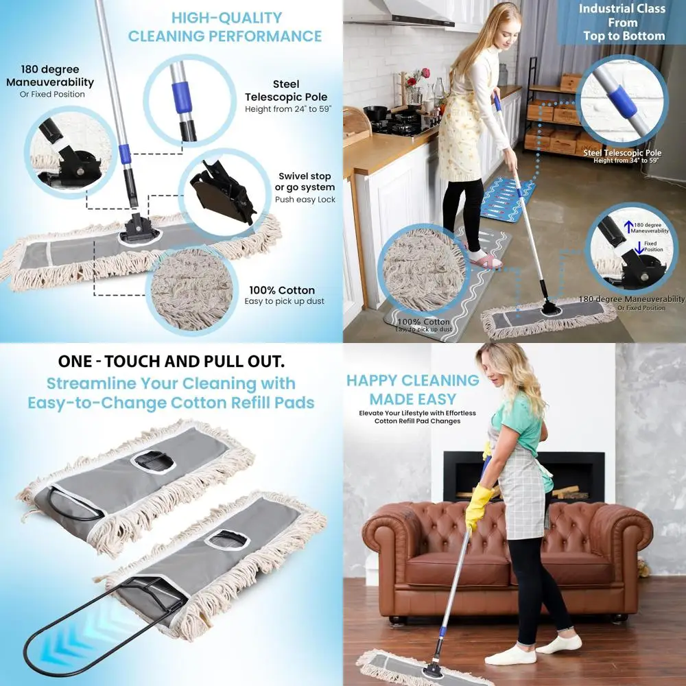 Adjustable Steel Handle Industrial Cotton Mop for Hard Surfaces: Ideal for Wood, Tile, Laminate, Vinyl & Garage Floors
Adjustable Steel Handle Industrial Cotton Mop for Hard Surfaces: Ideal for Wood, Tile, Laminate, Vinyl & Garage Floors