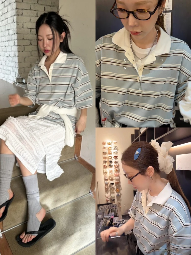 Retro Striped Color Blo Ne ort Sve Loose Casual Versatile T-irt Women's Summer Faion Creative Pattern Tee
Retro Striped Color Blo Ne ort Sve Loose Casual Versatile T-irt Women's Summer Faion Creative Pattern Tee