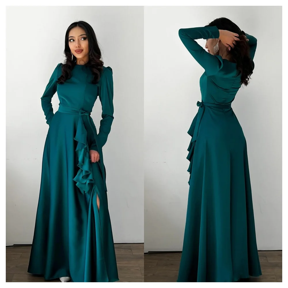 Customized Soft Green Satin Evening Dress Fashion Crew Neck Long Sleeves Party Dress Temperament Floor Length Celebrity Gowns
Customized Soft Green Satin Evening Dress Fashion Crew Neck Long Sleeves Party Dress Temperament Floor Length Celebrity Gowns