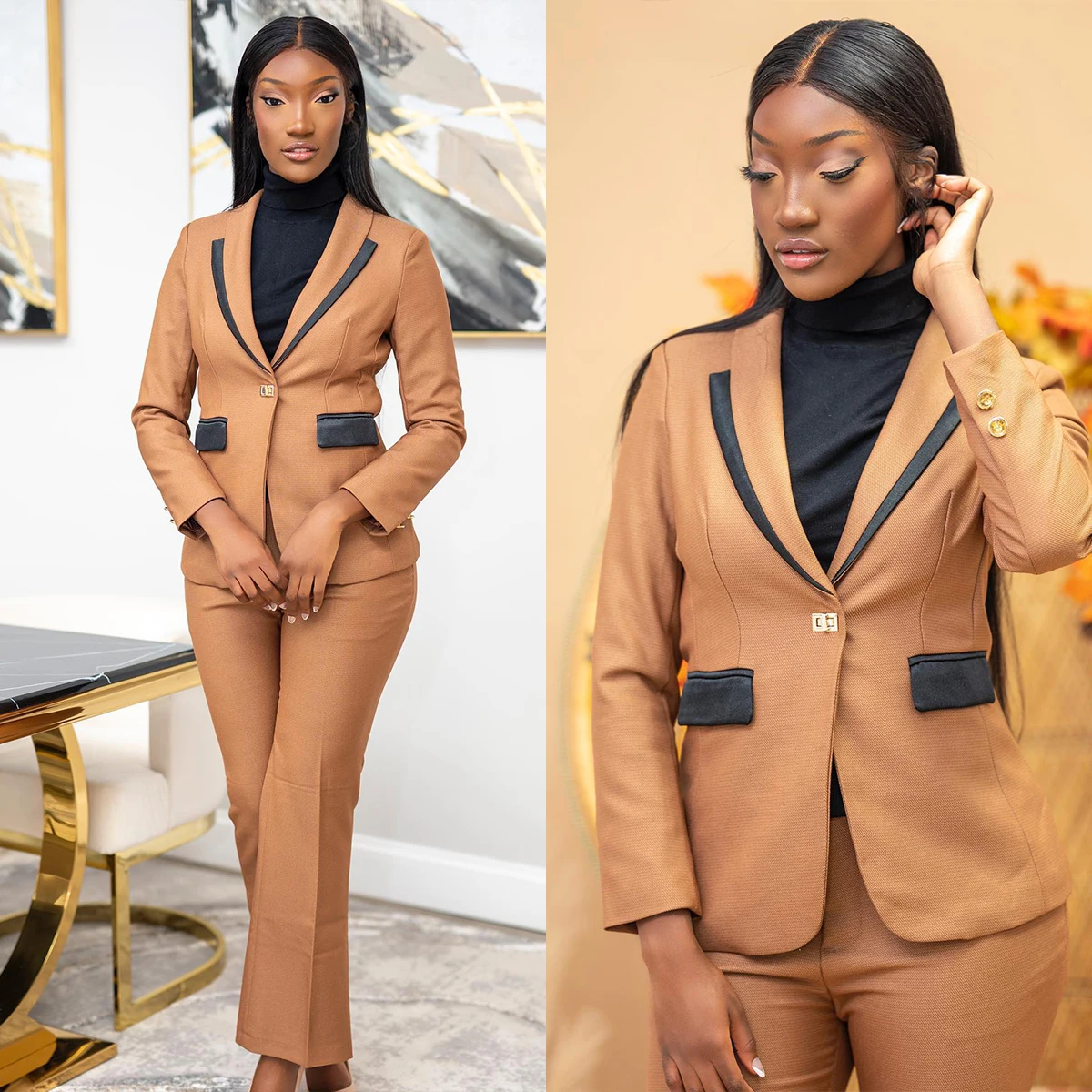 Color Matching Tailored Women Slim Pants Suits Spring Fashion Ladies Prom Formal Guest Wear For Wedding 2 Pieces
Color Matching Tailored Women Slim Pants Suits Spring Fashion Ladies Prom Formal Guest Wear For Wedding 2 Pieces