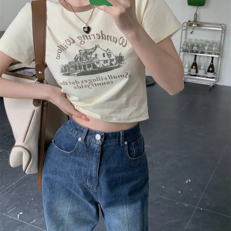 American Retro Print Short Sleeve T-Shirt Women's Contrast Color Round Neck Bottoming Shirt Summer Hot Girl Short Student Top
American Retro Print Short Sleeve T-Shirt Women's Contrast Color Round Neck Bottoming Shirt Summer Hot Girl Short Student Top