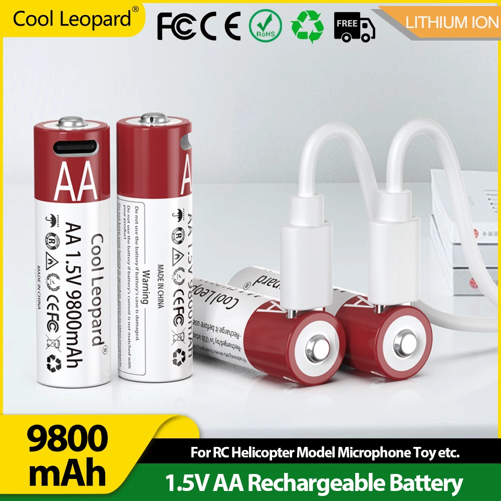 Large Capacity 1.5V AA 9800mah USB Rechargeable Lithium Battery Watch Toy MP3 Player Thermometer Keyboard Rechargeable Battery
Large Capacity 1.5V AA 9800mah USB Rechargeable Lithium Battery Watch Toy MP3 Player Thermometer Keyboard Rechargeable Battery