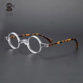 레트로 스타일 작은 원형 아세테이트 섬유 투명 컬러 안경테, 빈티지 34mm 렌즈 새들 코 지지대, 안경테