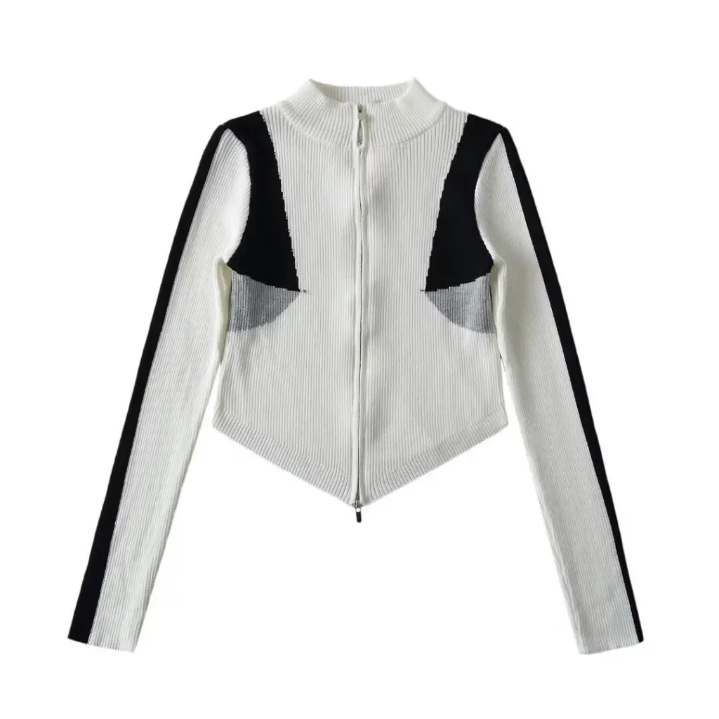 Женский вязаный топ контрастного цвета в европейском и американском стиле с двойной молнией, облегающее пальто для похудения ранней весны для девочек
Женский вязаный топ контрастного цвета в европейском и американском стиле с двойной молнией, облегающее пальто для похудения ранней весны для девочек